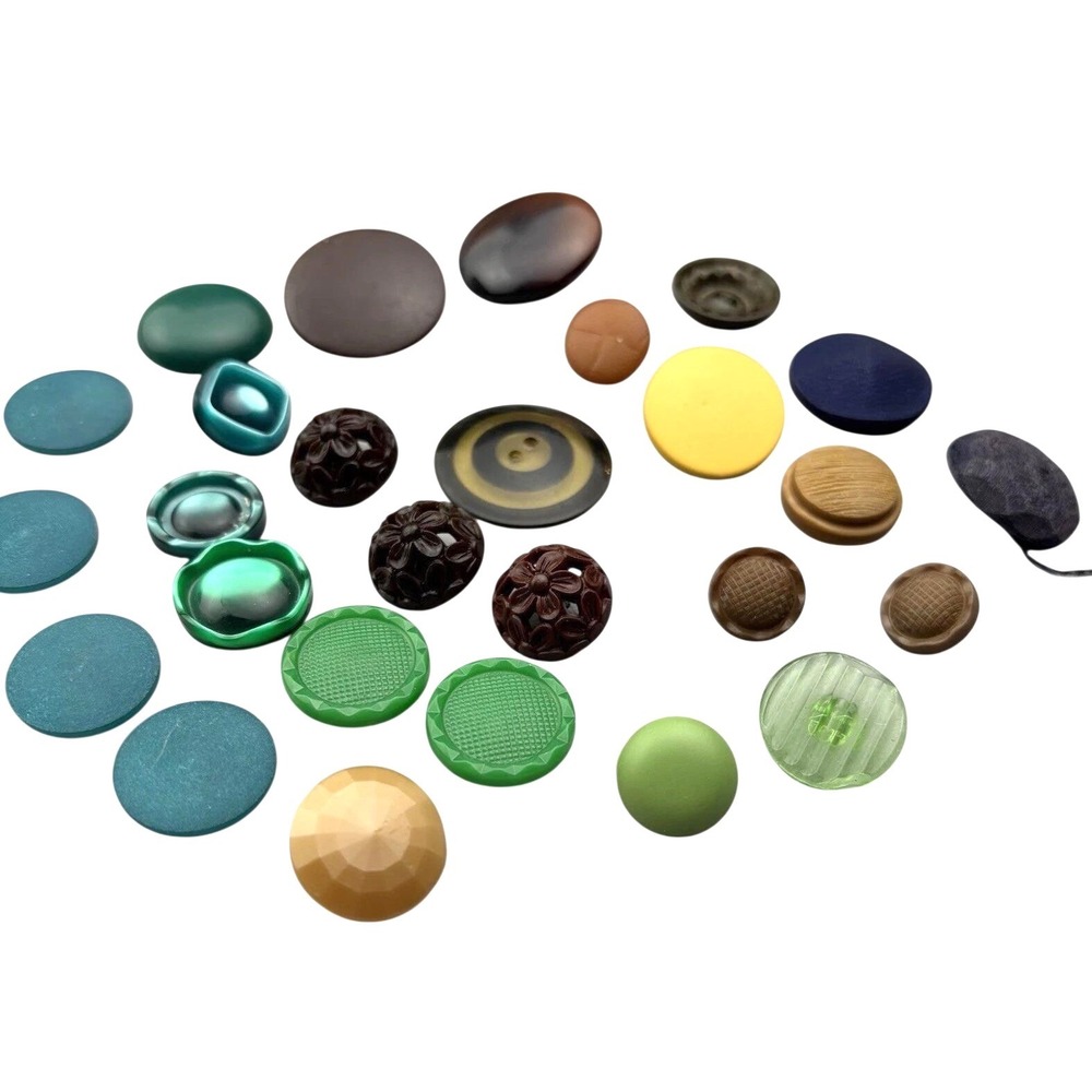 Vintage Bakelite + Early Plastic 27PC Button Lot Jewel Tones Modern Craft Sewing